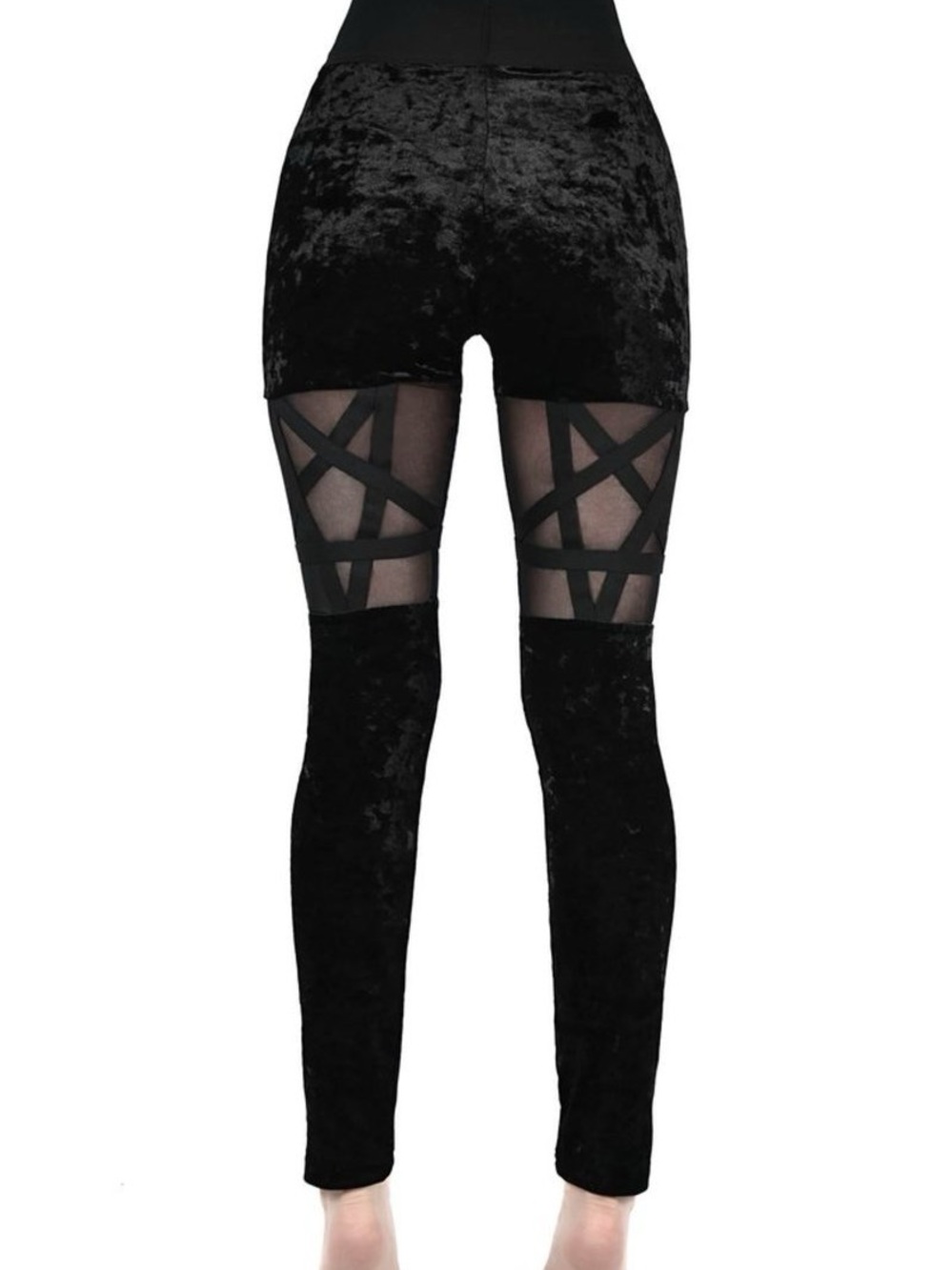 Killstar Black Velvet Pentagram Cutout Leggings